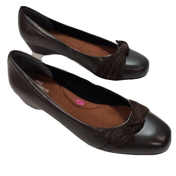 Ros Hommerson Tao Shoe Brown Leather Suede Bow Women's 8M Low 1.5" Heel Wedge - Picture 1 of 16